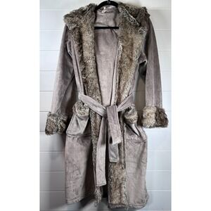 Pottery Barn‎ Hooded Faux Fur Trim Plush Robe Spa Bath Lounge Small